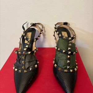 Valentino Black and Yellow Rockstud Heels